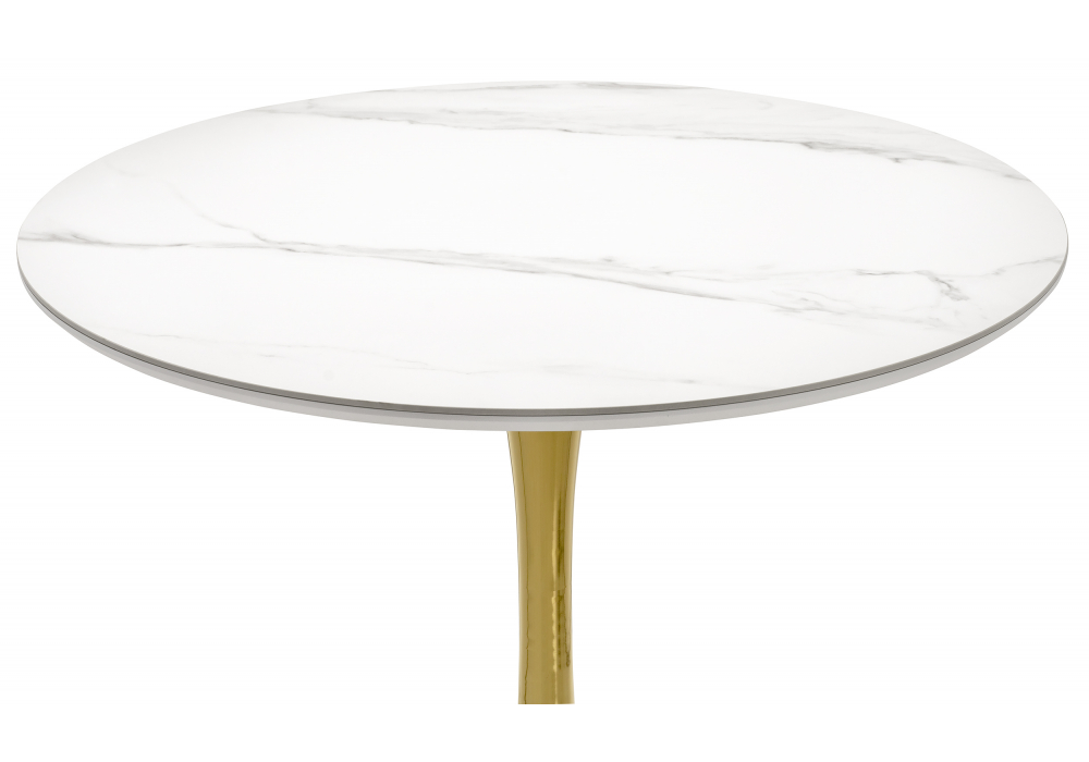 фото керамический стол woodville тулип 90х73 белый мрамор / золото 600711 | 220svet.ru