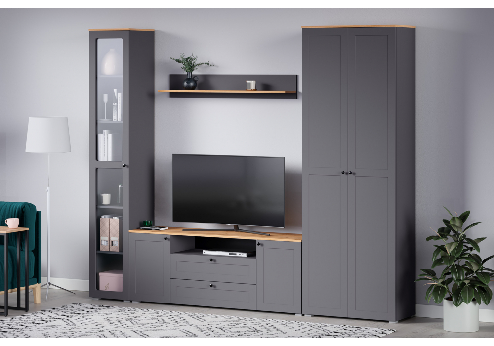 фото тв-тумба woodville опра серый графит / дуб золотой craft 676803 | 220svet.ru