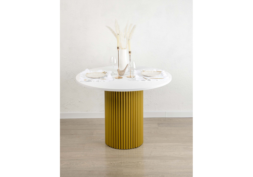 фото стол деревянный woodville барел 90 белый / золото 622990 | 220svet.ru