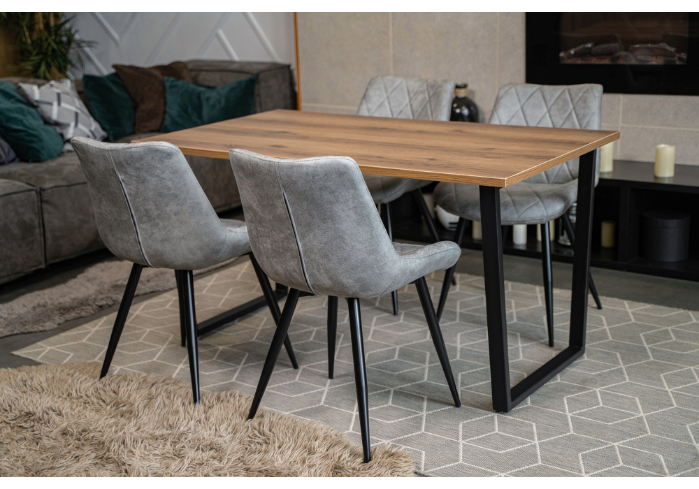 фото стол деревянный woodville лота лофт 140 25 мм дуб делано темный / матовый черный 489640 | 220svet.ru