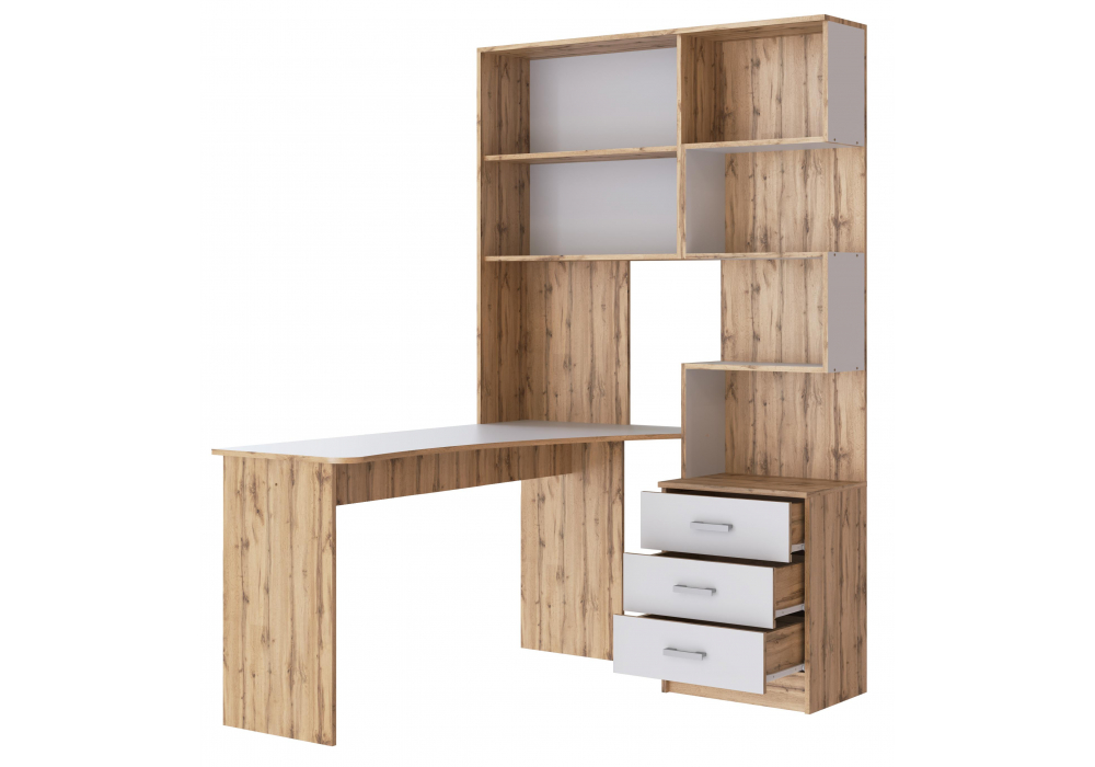 фото компьютерный стол woodville ганор левый дуб вотан / белый 602811 | 220svet.ru