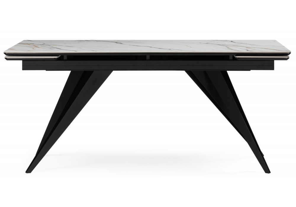 фото керамический стол раскладной 160(220)х89 woodville дарвин белый с прожилками gilt white / черный 625989 | 220svet.ru