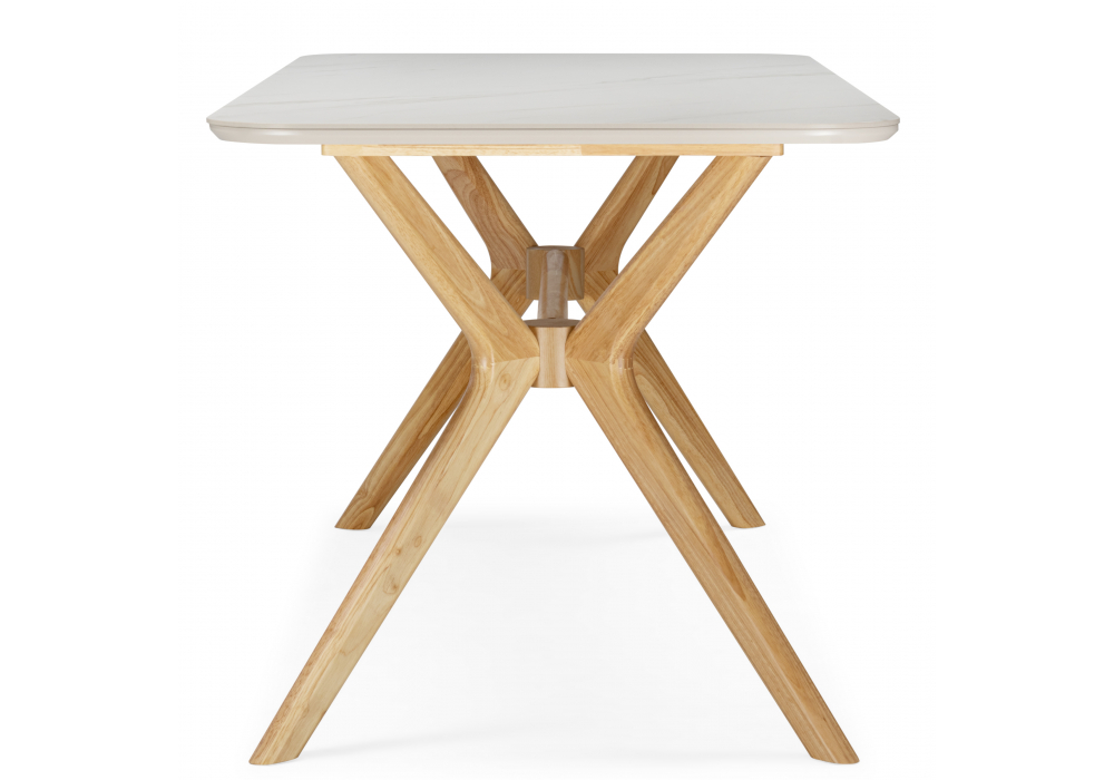 фото керамический стол woodville unika 180x80 белый спеченный камень / светлое дерево 15920 | 220svet.ru