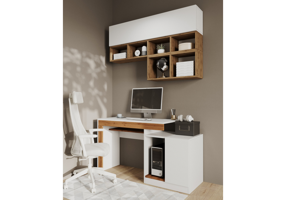 фото кабинет комплектация 2 woodville модена белый / дуб вотан 563545 | 220svet.ru