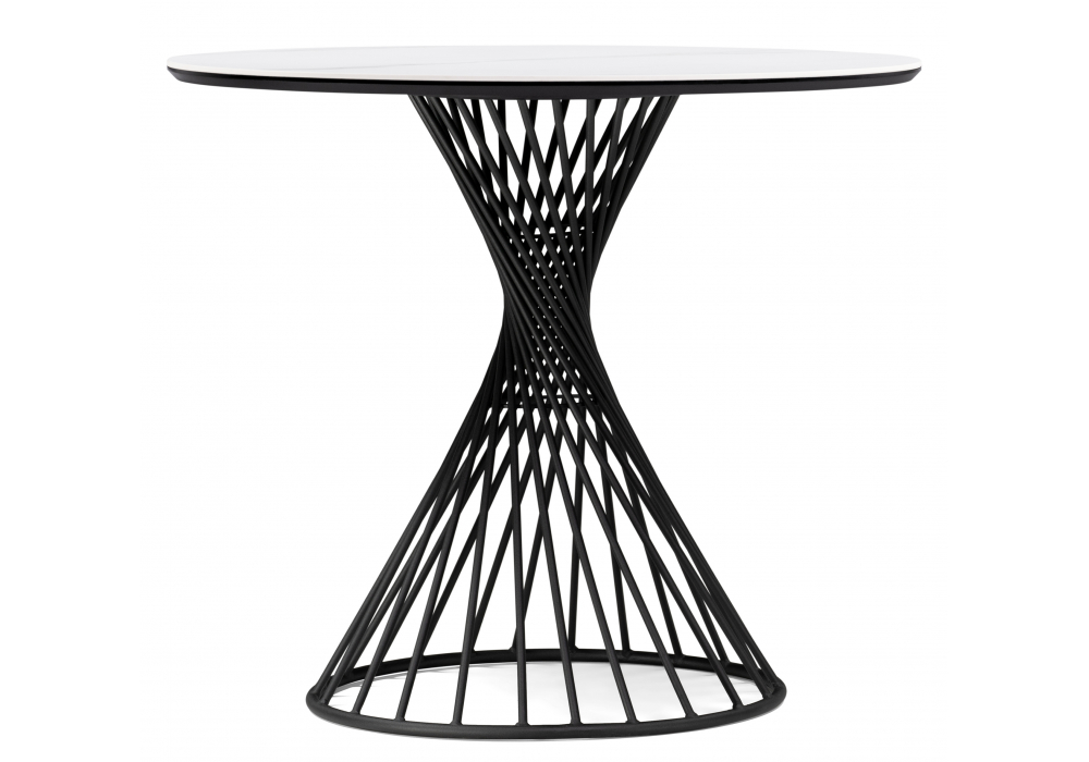 фото керамический стол woodville вивиен 90x90x75 белый мрамор snow white / черный 612878 | 220svet.ru