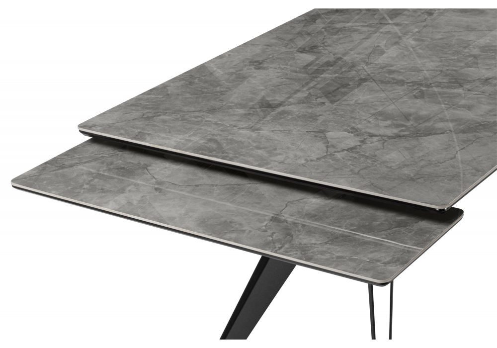 фото керамический стол раскладной 160(220)х89 woodville дарвин серый мрамор baolai / черный 625985 | 220svet.ru