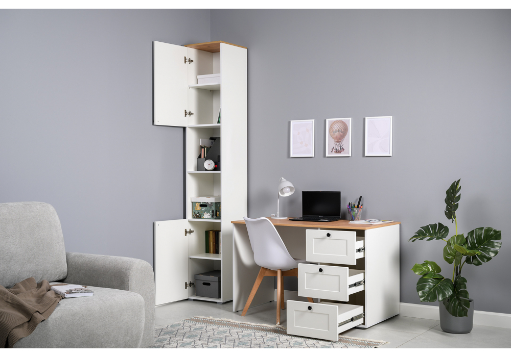 фото письменный стол woodville опра белый шагрень / дуб золотой craft 676810 | 220svet.ru