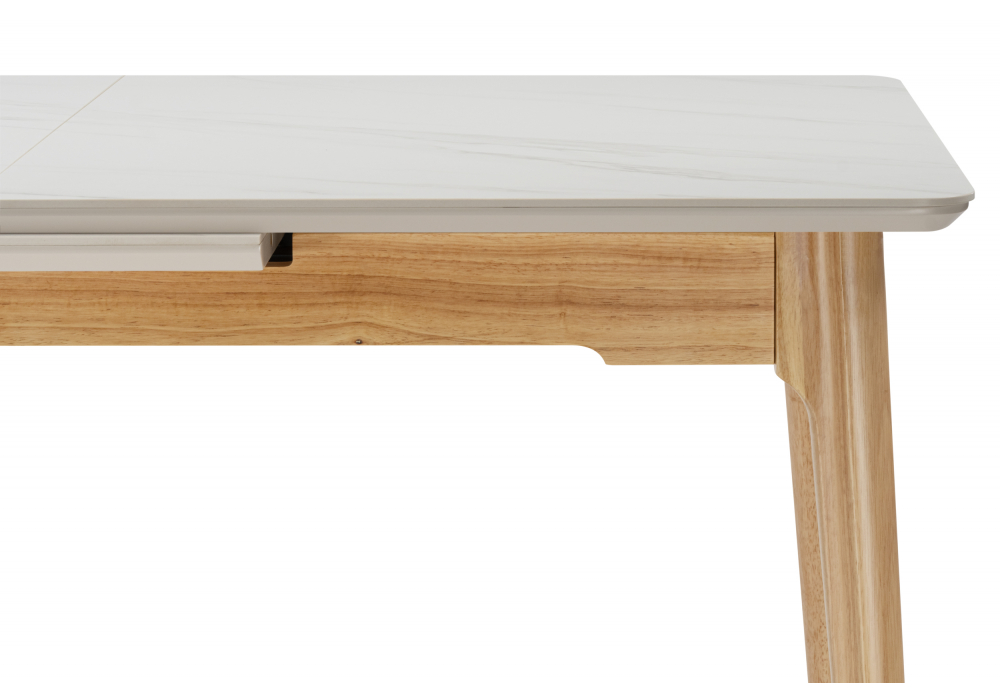 фото керамический стол раскладной 140(180)x80 woodville halmar белый спеченный камень / светлое дерево 15919 | 220svet.ru