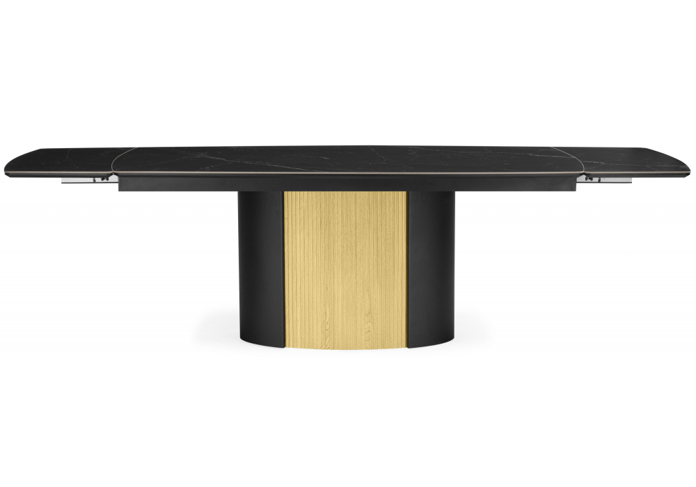 фото керамический стол раскладной 180(220)x90 woodville бовер  черный мрамор дуб натуральный 631623 | 220svet.ru