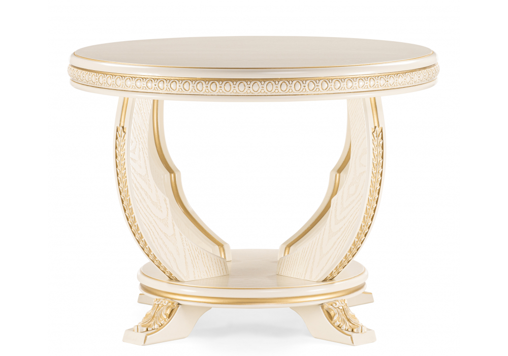 фото журнальный стол woodville луис круглый слоновая кость / золото 618721 | 220svet.ru