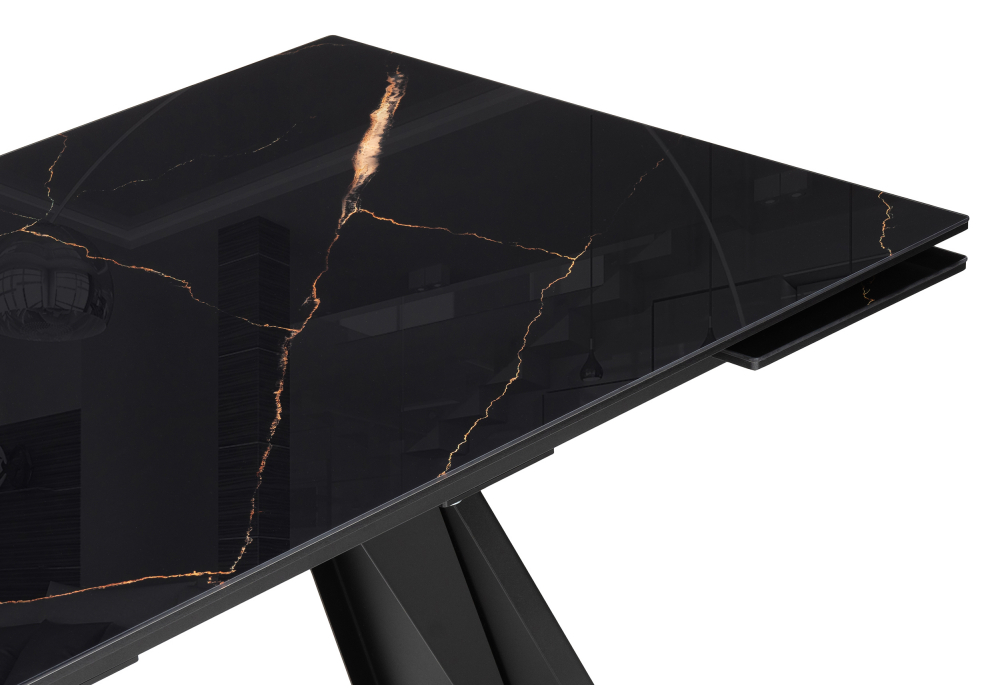 фото стол стеклянный раздвижной woodville хорсборо 140(200)х80х79 обсидиан / черный 588007 | 220svet.ru