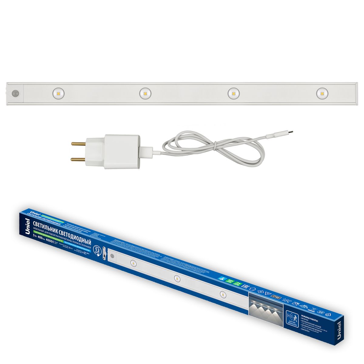 фото мебельный светодиодный светильник uniel uli-f50-5w/4000k sensor ip40 white ul-00011956 | 220svet.ru