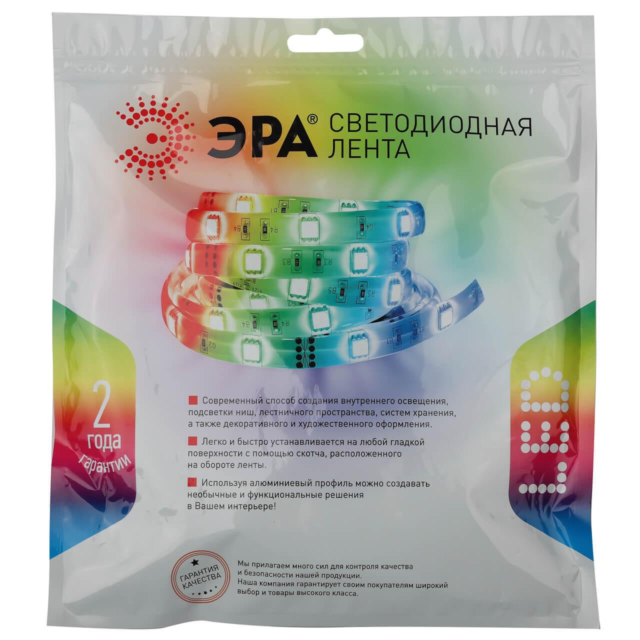 фото светодиодная влагозащищенная лента эра 14,4w/m 60led/m 5050smd rgb 5m ls5050-14,4-60-24-65-rgb-5m б0043115 | 220svet.ru