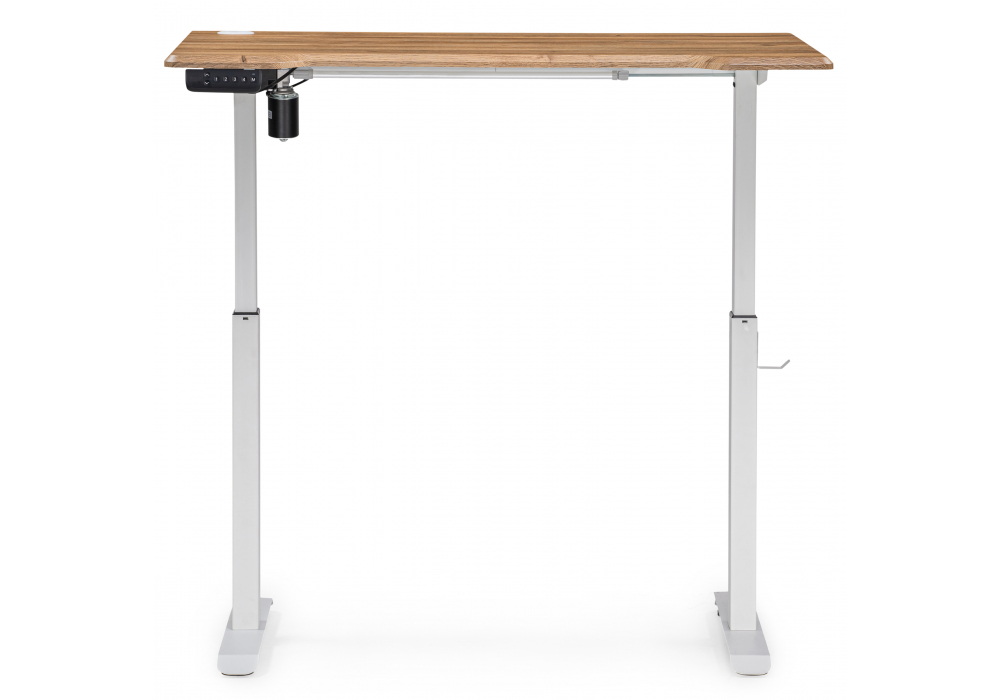 фото компьютерный стол woodville маркос с механизмом подъема белый / вотан дуб 578482 | 220svet.ru