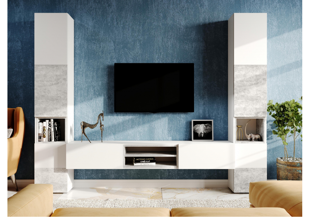 фото стеллаж woodville лонгфорд белый / бетон светлый 563527 | 220svet.ru