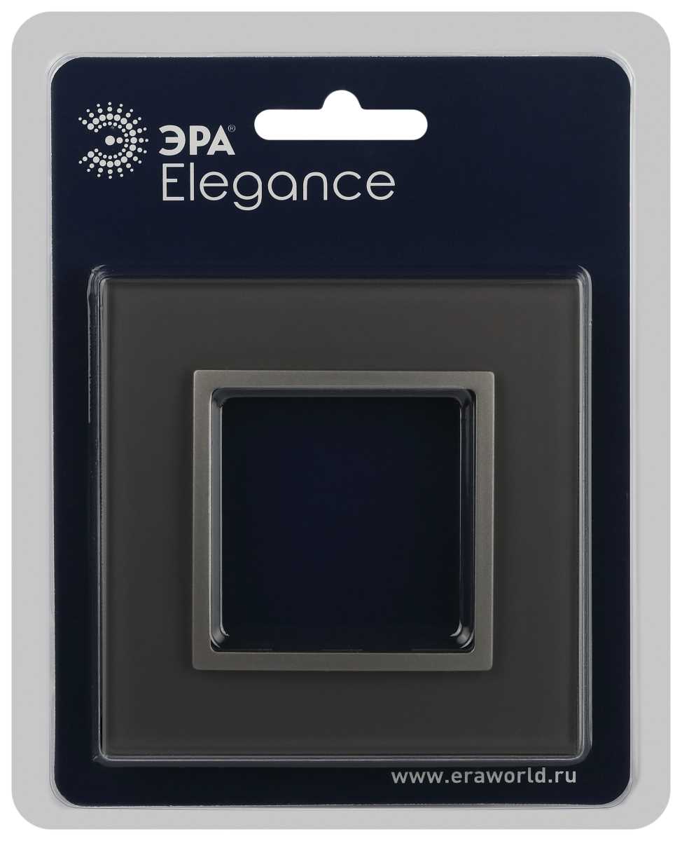 фото рамка для розеток и выключателей эра elegance 14-5101-16 на 1 пост, стекло, титан б0065833 | 220svet.ru