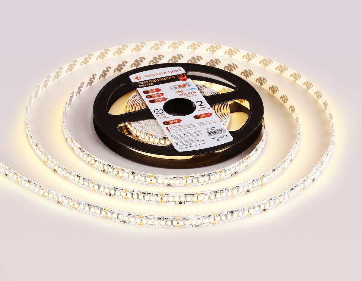 фото светодиодная лента теплый белый ambrella light 17w/m 240led/m 2835smd 3000к 5m gs1401 | 220svet.ru