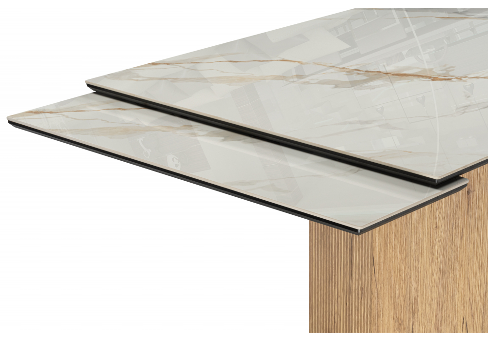 фото керамический стол раздвижной woodville монерон 180(240)x90 calacatta gold / дуб монтана 621194 | 220svet.ru
