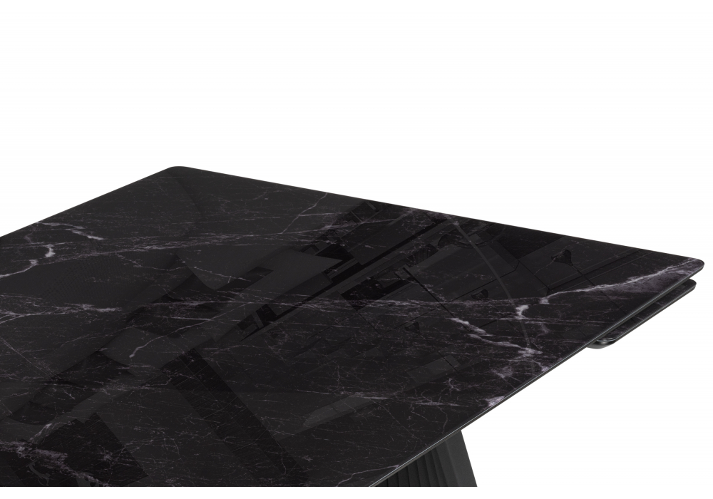 фото стол стеклянный раскладной 140(200)х80 woodville вейв черный мрамор / черный 625995 | 220svet.ru