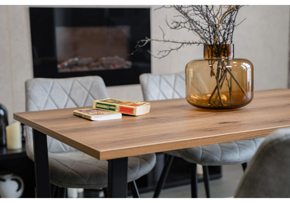 фото стол деревянный woodville лота лофт 140 25 мм дуб делано темный / матовый черный 489640 | 220svet.ru