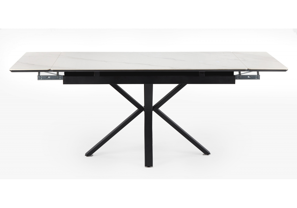 фото керамический стол раскладной 140(200)х80 woodville старлайт snow alpin white / черный 622891 | 220svet.ru