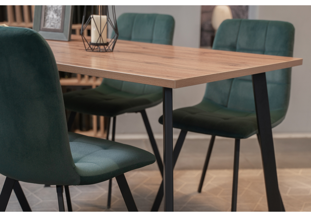 фото стол деревянный woodville тринити лофт 120х80 25 мм дуб делано темный / черный матовый 542659 | 220svet.ru